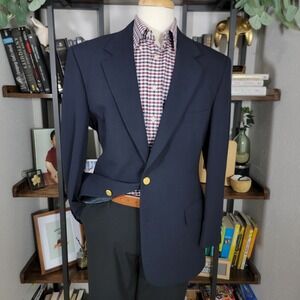 Wimbledon of England Men's Sport Coat Blazer Two Button‎ Navy Blue Poly Wool 43R
